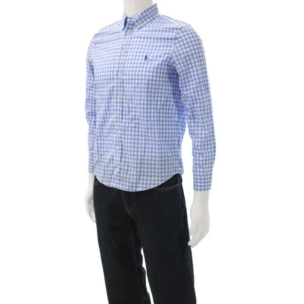 Polo Ralph Lauren Mens Cotton Striped Long Sleeve Button Front Shirt Blue Size L